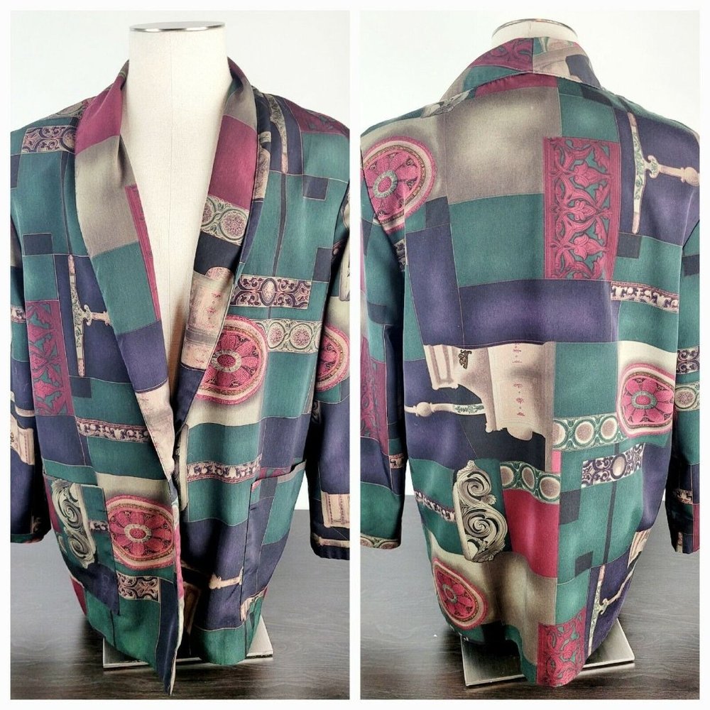 Vintage Kensington Square Multi-Color 80s Oversized Blazer Jacket Women’s XL
